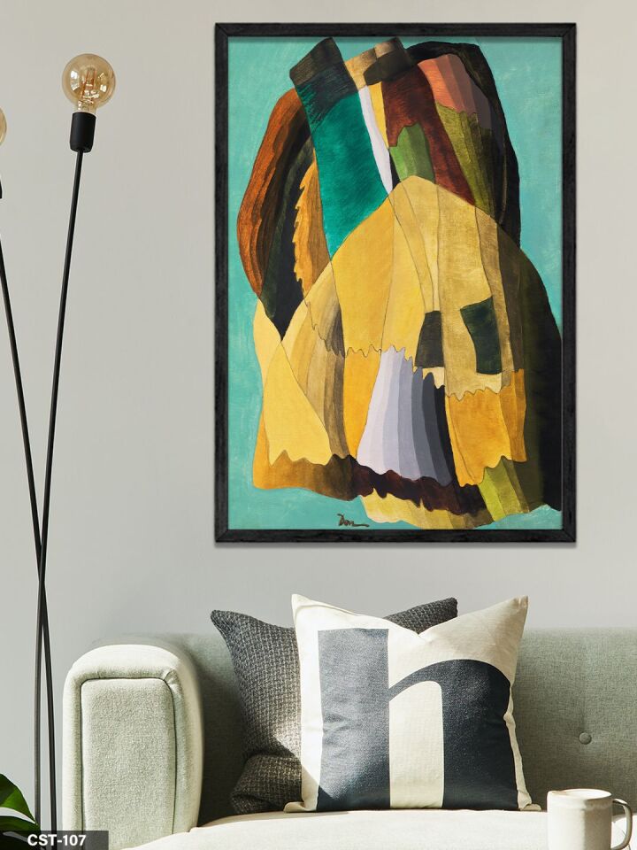 Sarı-yeşil Tonlarda Soyut Figür Tek Parça Ahşap Çerçeveli Tablo Siyah - 20 x 30 CM