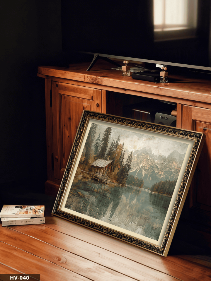 Dağ Evi Vintage Desenli Premium Çerçeveli Tek Parça Tablo 75x55 CM HV