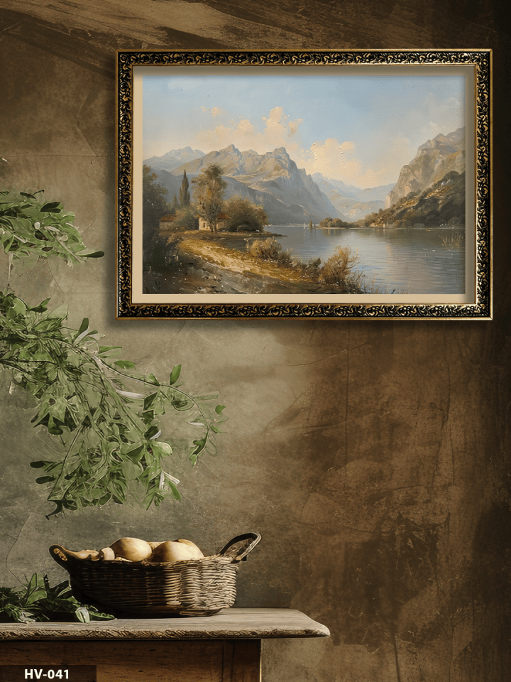 Göl Manzarası Vintage Desenli Premium Çerçeveli Tek Parça Tablo 75x55 CM HV