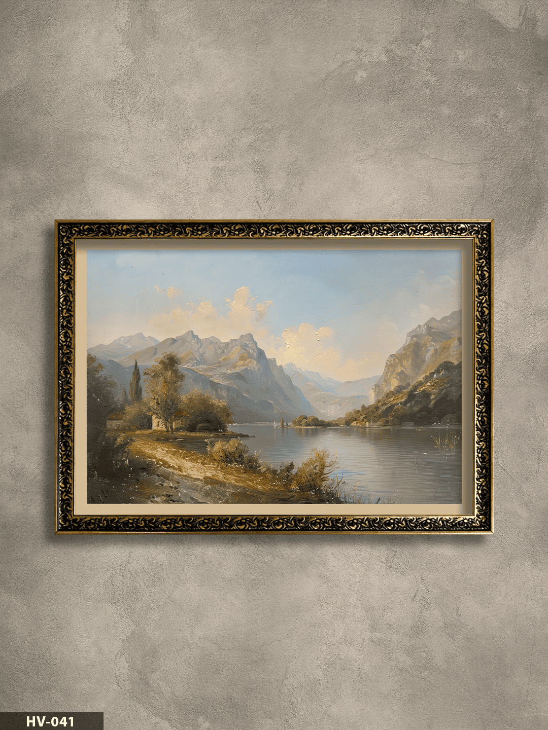 Göl Manzarası Vintage Desenli Premium Çerçeveli Tek Parça Tablo 75x55 CM HV