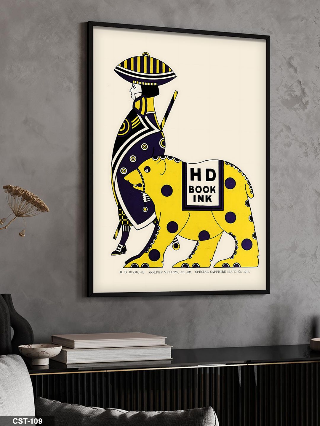 Geleneksel Giysili Figür Ve At illüstrasyon Tek Parça Ahşap Çerçeveli Tablo Siyah - 20 x 30 CM