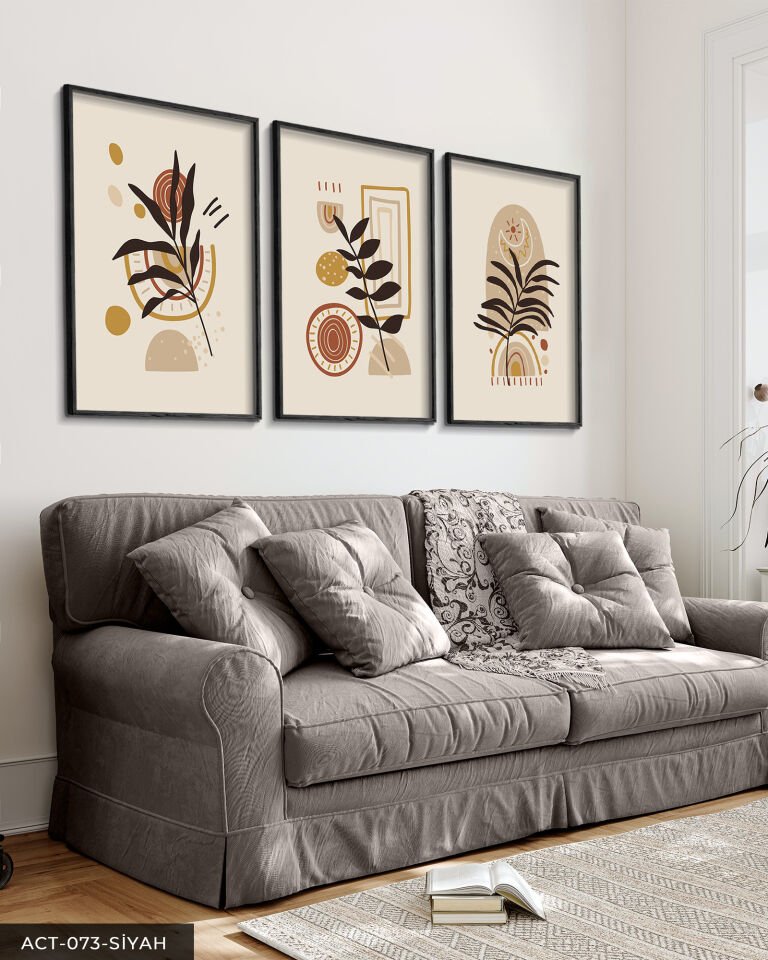 Yapraklar 3 Parça Ahşap Çerçeveli Tablo Siyah - 40 x 60 CM