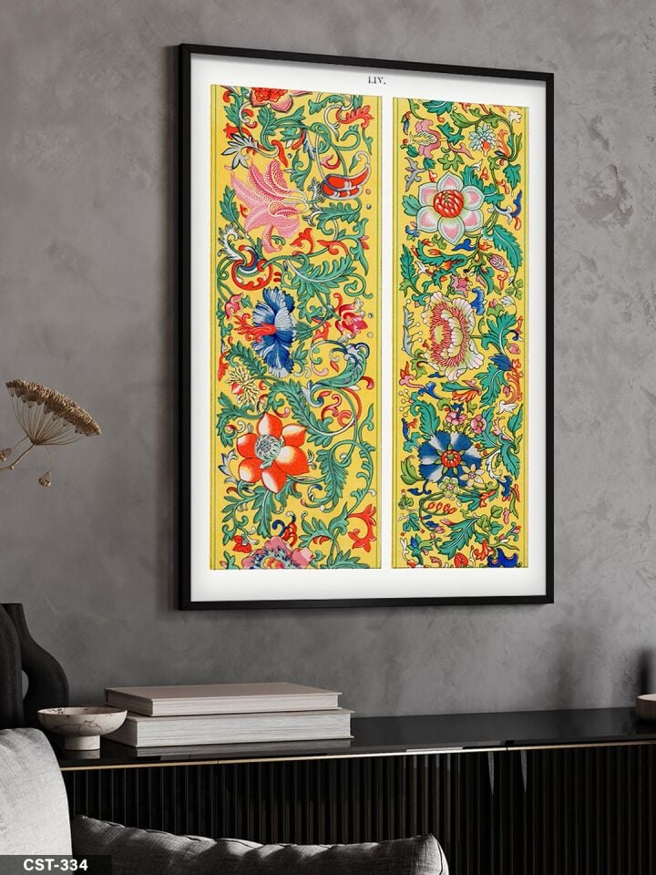 Sarı Çiçekler Tek Parça Ahşap Çerçeveli Tablo Siyah - 50 x 70 CM