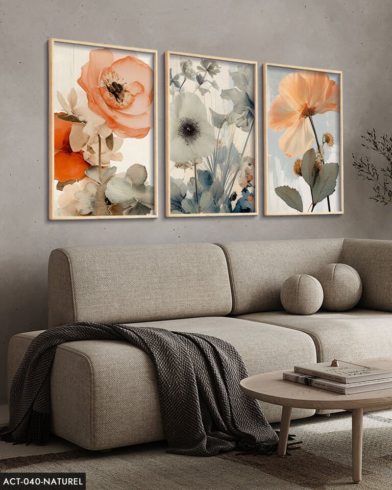 Sulu Boya Görünümlü Baskı 3 Parça Ahşap Çerçeveli Tablo ACT Naturel - 30 x 40 CM