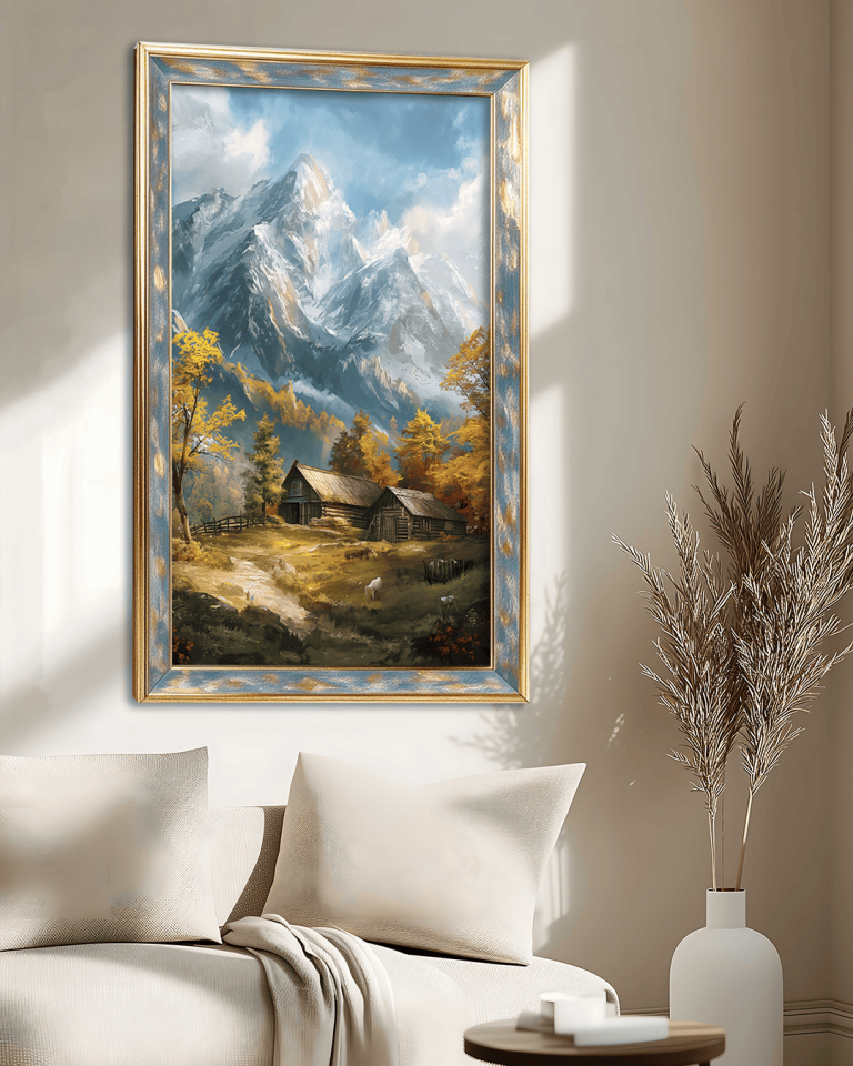 Dağların İçinde Köy Premium Çerçeveli Tek Parça Tablo 65X110 cm PRM