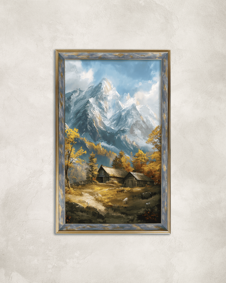 Dağların İçinde Köy Premium Çerçeveli Tek Parça Tablo 65X110 cm PRM
