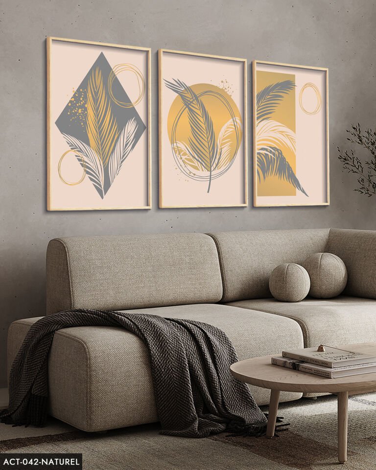 Sanatsal Tüy Desen 3 Parça Ahşap Çerçeveli Tablo ACT Naturel - 30 x 40 CM