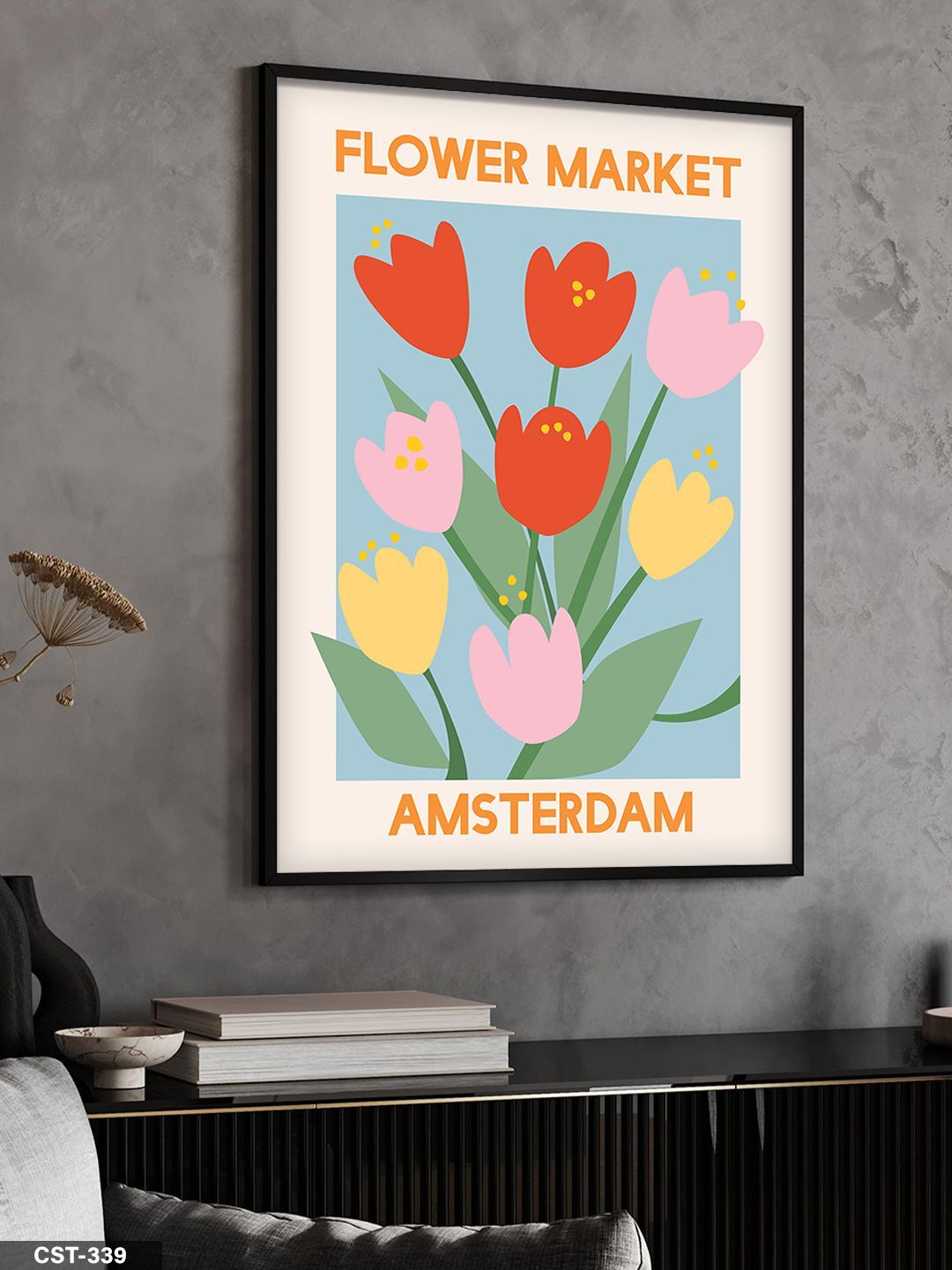 Flower Market Amsterdam Tek Parça Ahşap Çerçeveli Tablo Siyah - 50 x 70 CM