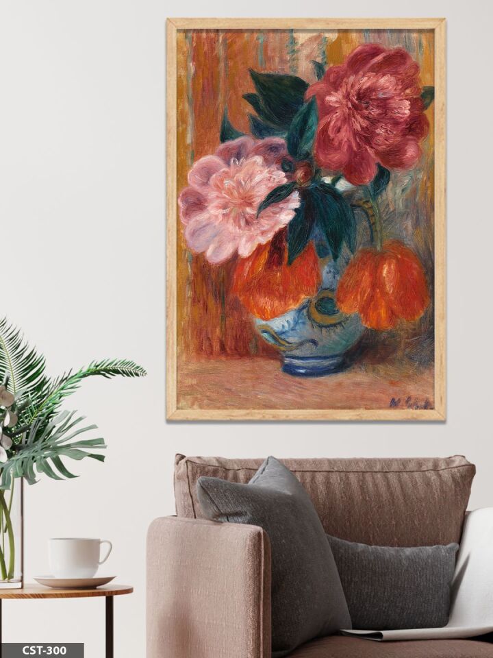 Pierre Auguste Renoir Peynir ve Çiçekler Tek Parça Ahşap Çerçeveli Tablo Naturel - 40 x 60 CM