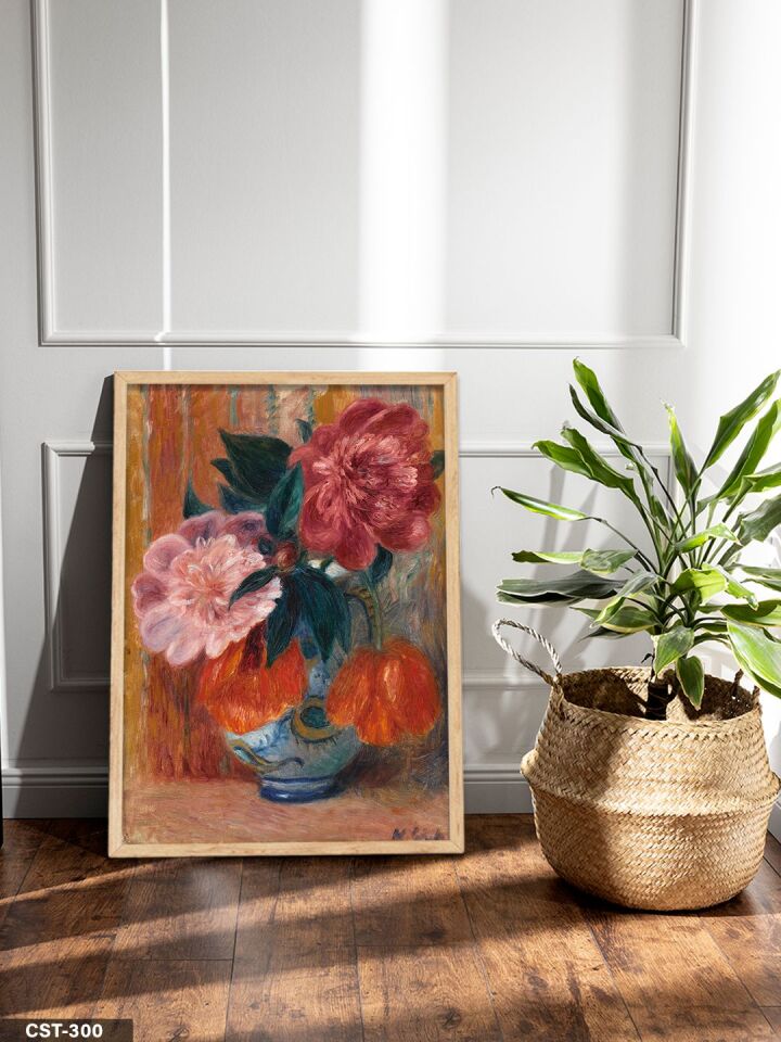 Pierre Auguste Renoir Peynir ve Çiçekler Tek Parça Ahşap Çerçeveli Tablo Naturel - 40 x 60 CM