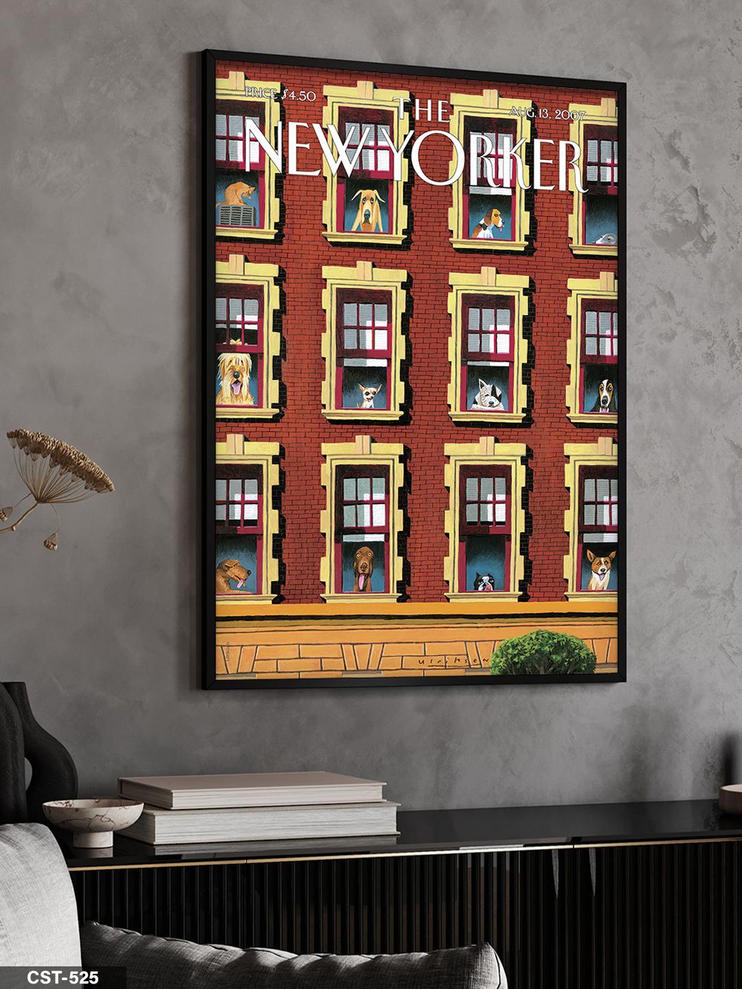 The New Yorker Poster Köpekler Tek Parça Ahşap Çerçeveli Tablo Siyah - 30 x 40 CM