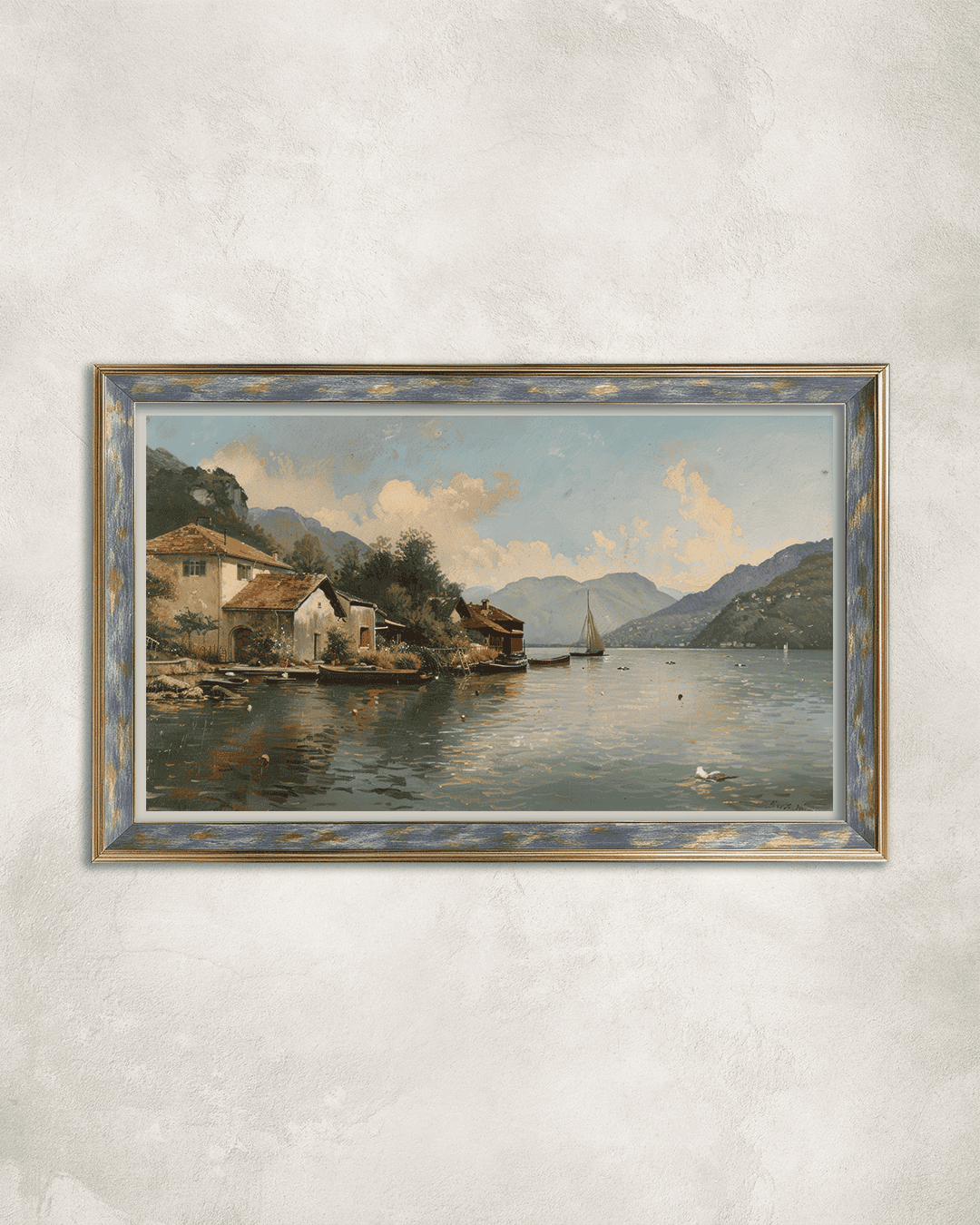 Göl Kenarındaki Yaşam Premium Çerçeveli Tek Parça Tablo 65X110 cm PRM