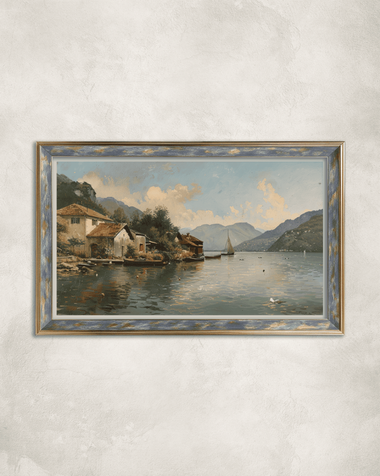 Göl Kenarındaki Yaşam Premium Çerçeveli Tek Parça Tablo 65X110 cm PRM