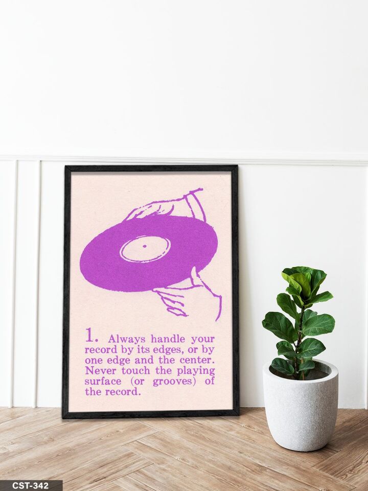 Pembe Plak Tek Parça Ahşap Çerçeveli Tablo Siyah - 50 x 70 CM