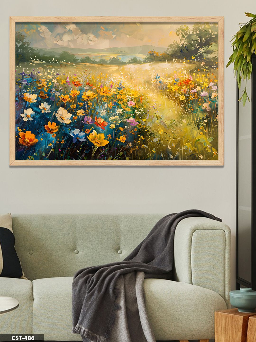 Çiçek Tarlası Tek Parça Ahşap Çerçeveli Tablo Naturel - 20 x 30 CM