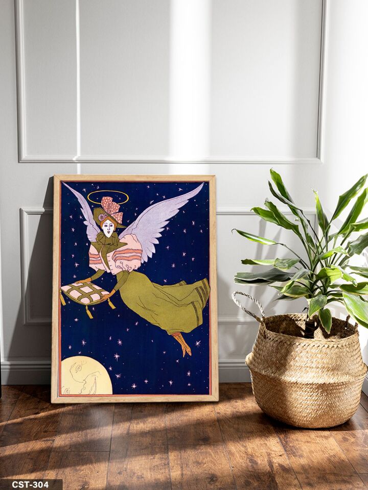 Yıldızlar Arasında Melek Tek Parça Ahşap Çerçeveli Tablo Naturel - 40 x 60 CM