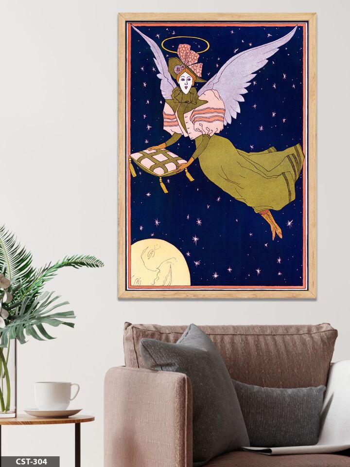 Yıldızlar Arasında Melek Tek Parça Ahşap Çerçeveli Tablo Naturel - 40 x 60 CM