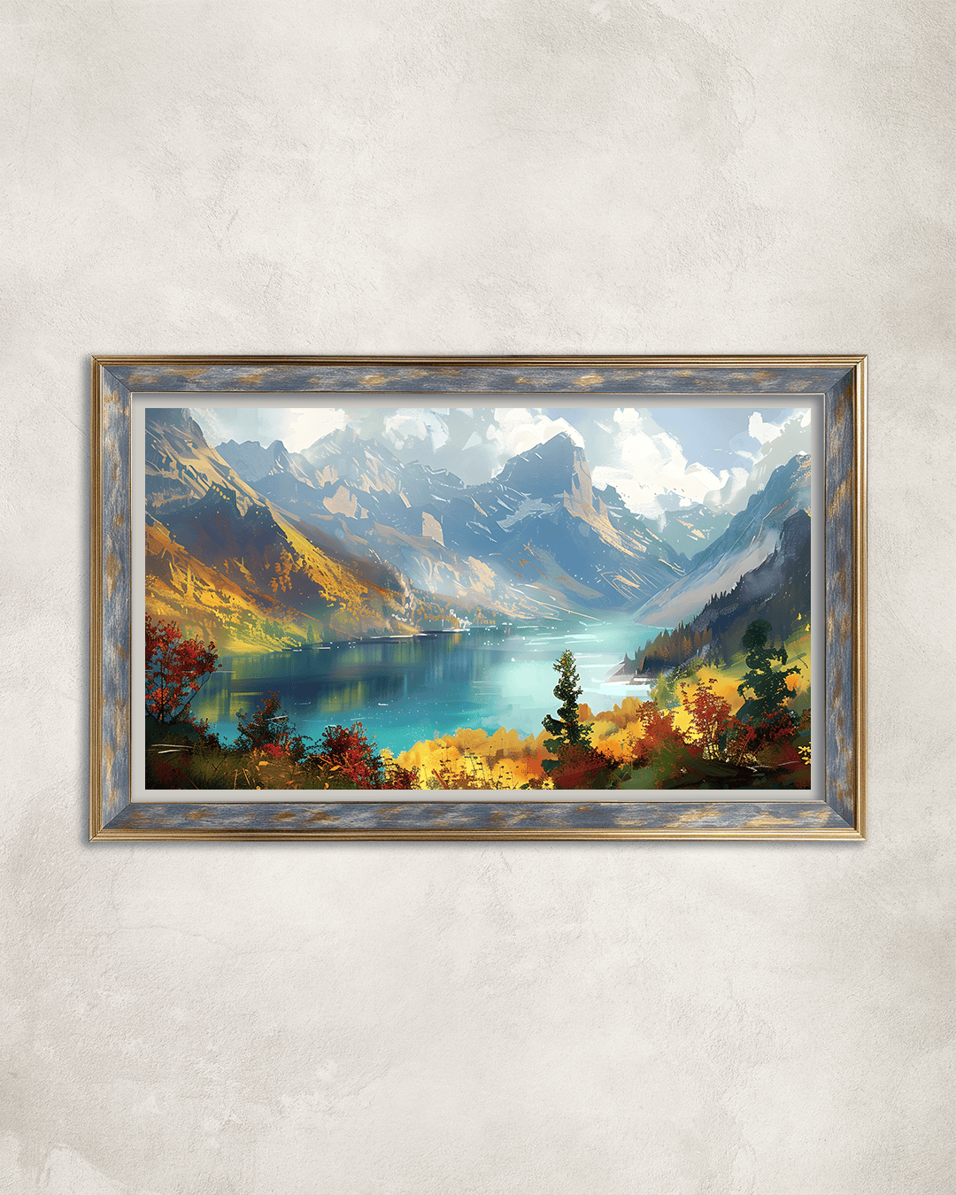 Dağların Arasında Göl Premium Çerçeveli Tek Parça Tablo 65X110 cm PRM