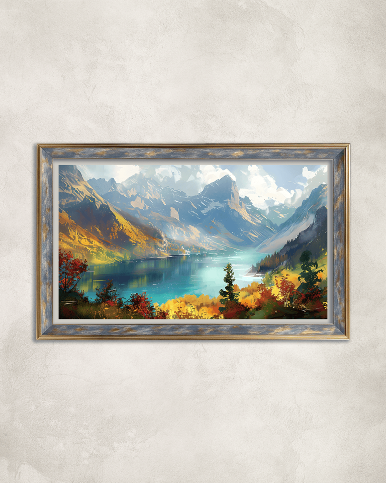 Dağların Arasında Göl Premium Çerçeveli Tek Parça Tablo 65X110 cm PRM