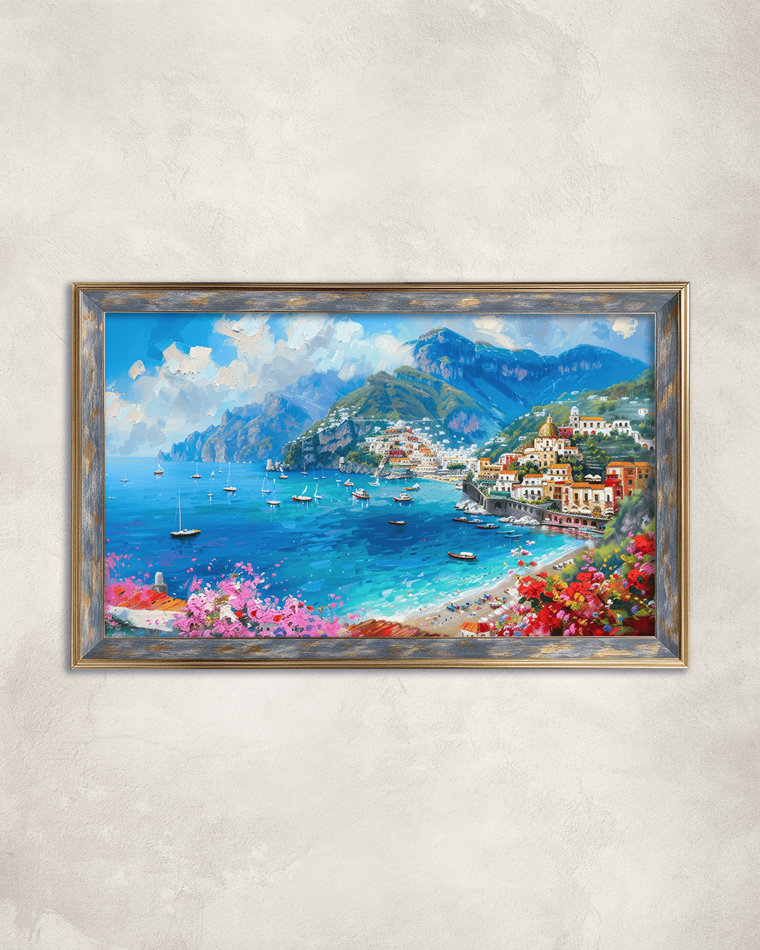 Yağlı Boya Görünümlü Deniz Manzarası Premium Çerçeveli Tek Parça Tablo 65X110 cm PRM
