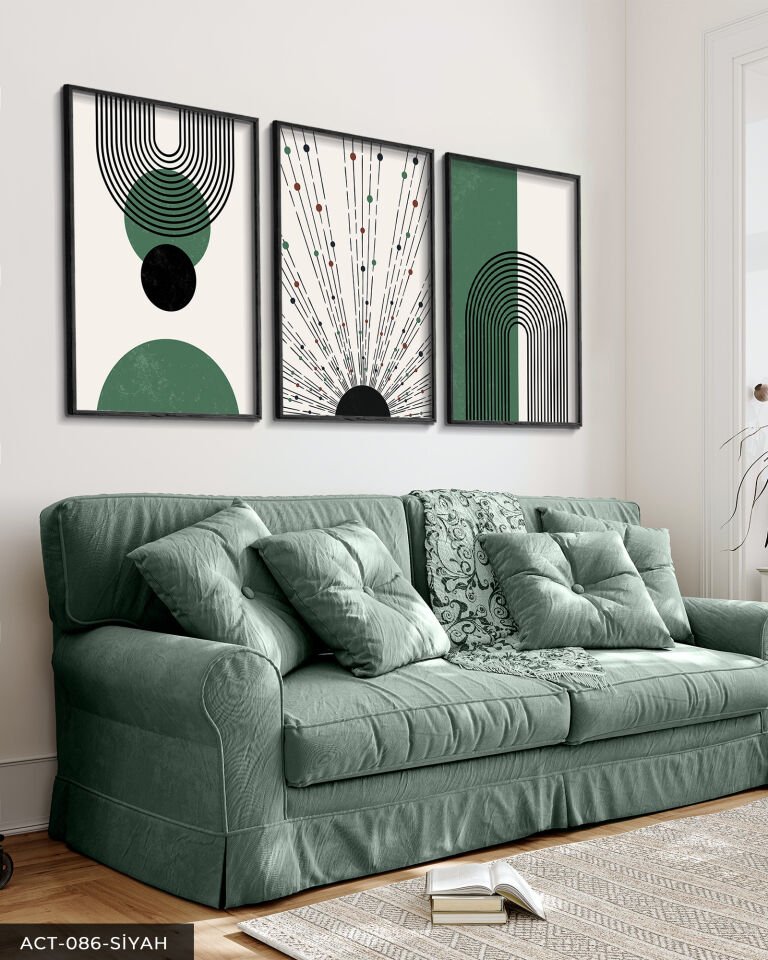Soyut Desenler 3 Parça Ahşap Çerçeveli Tablo Siyah - 40 x 60 CM