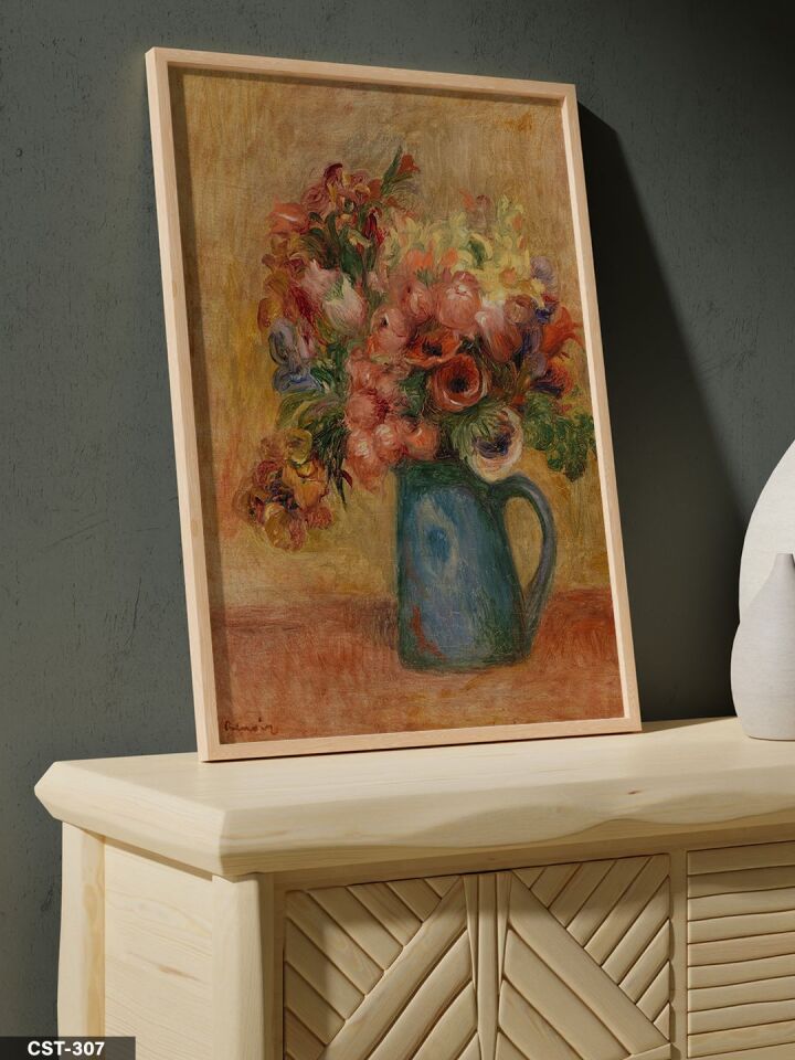 Pierre Auguste Renoir Vazoda Çiçekler Tek Parça Ahşap Çerçeveli Tablo Naturel - 40 x 60 CM