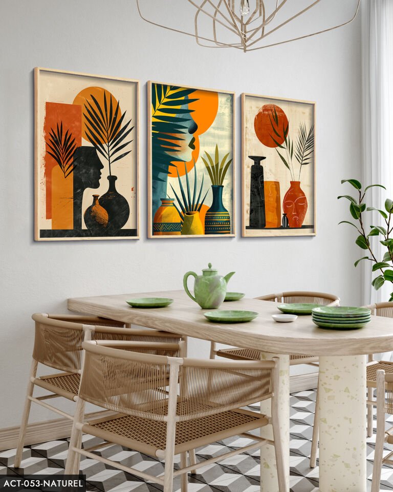 Bohem Tarz Modern 3 Parça Ahşap Çerçeveli Tablo ACT Naturel - 30 x 40 CM