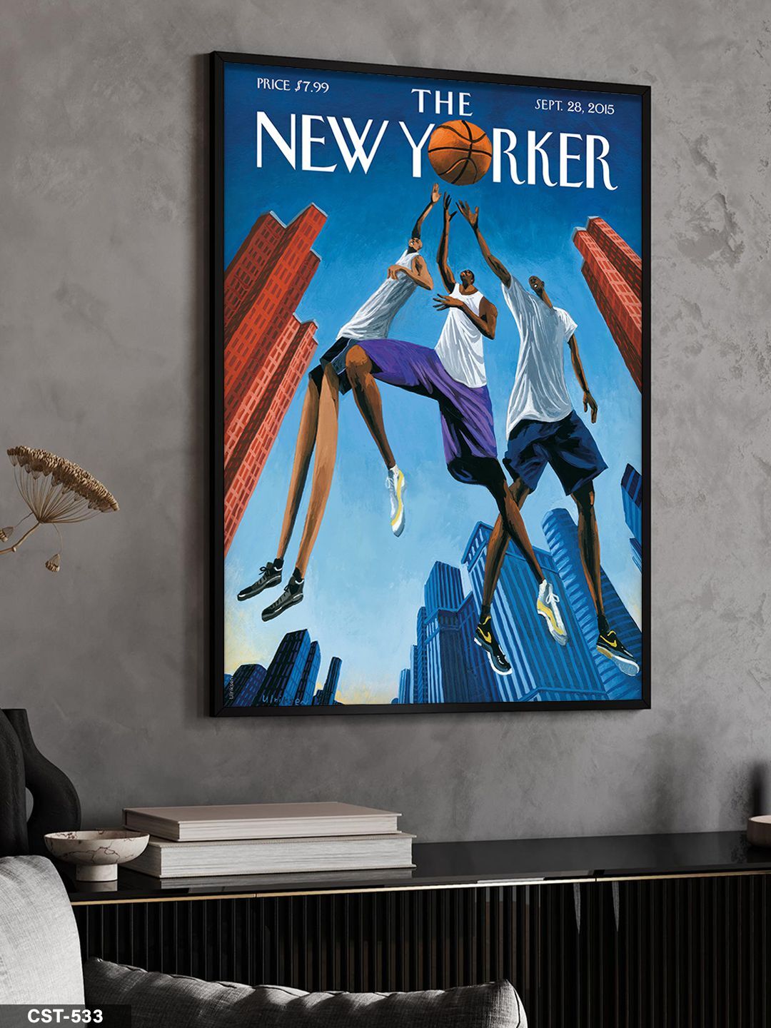 The New Yorker Poster Basketbol Tek Parça Ahşap Çerçeveli Tablo Siyah - 30 x 40 CM