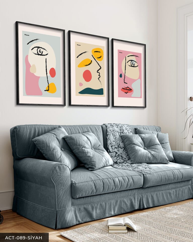 Picasso Kadın Portre 3 Parça Ahşap Çerçeveli Tablo Siyah - 40 x 60 CM