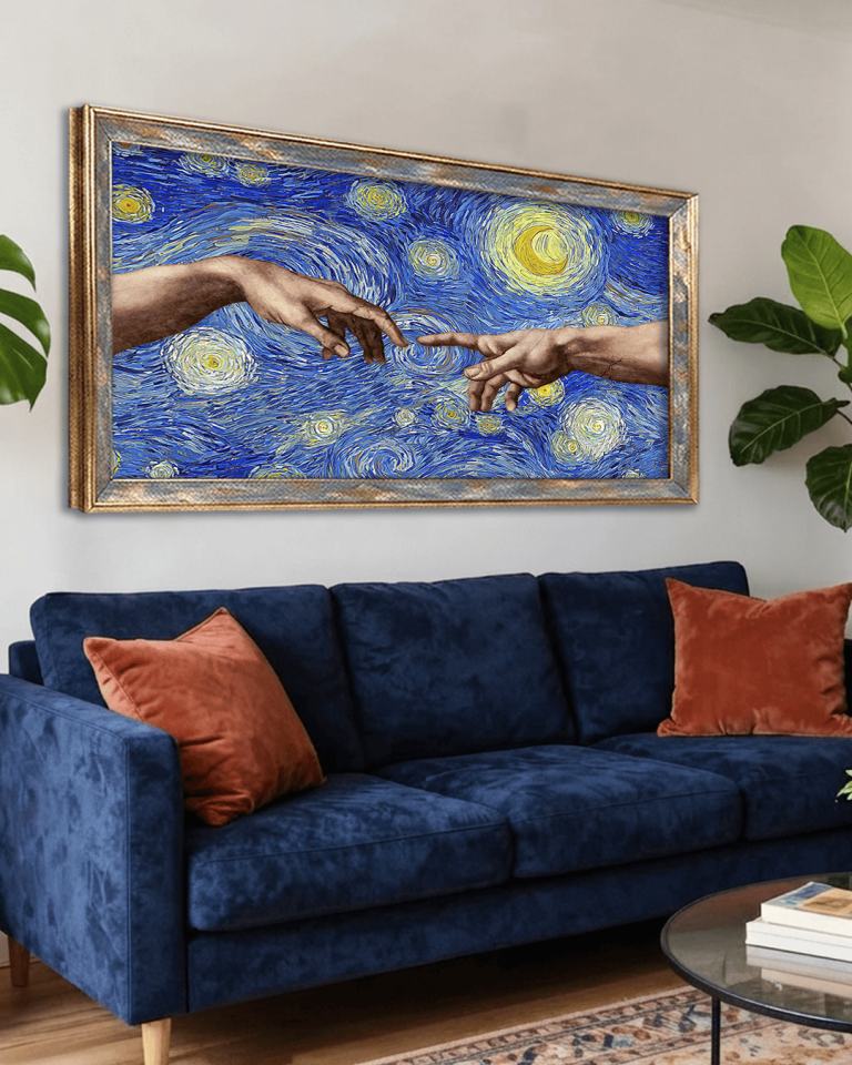Van Gogh ve Michelangelo Premium Çerçeveli Tek Parça Tablo 65X110 cm PRM