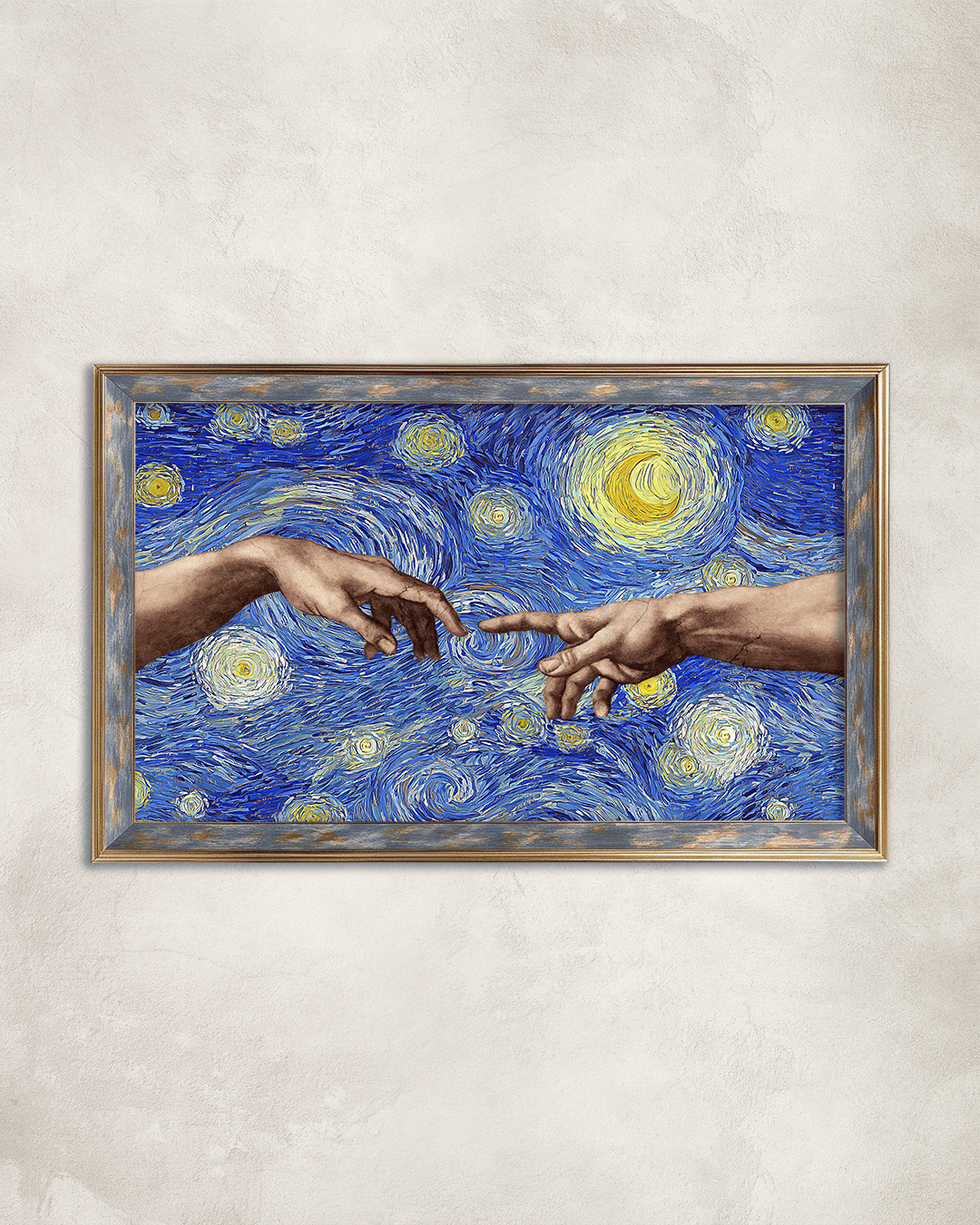 Van Gogh ve Michelangelo Premium Çerçeveli Tek Parça Tablo 65X110 cm PRM