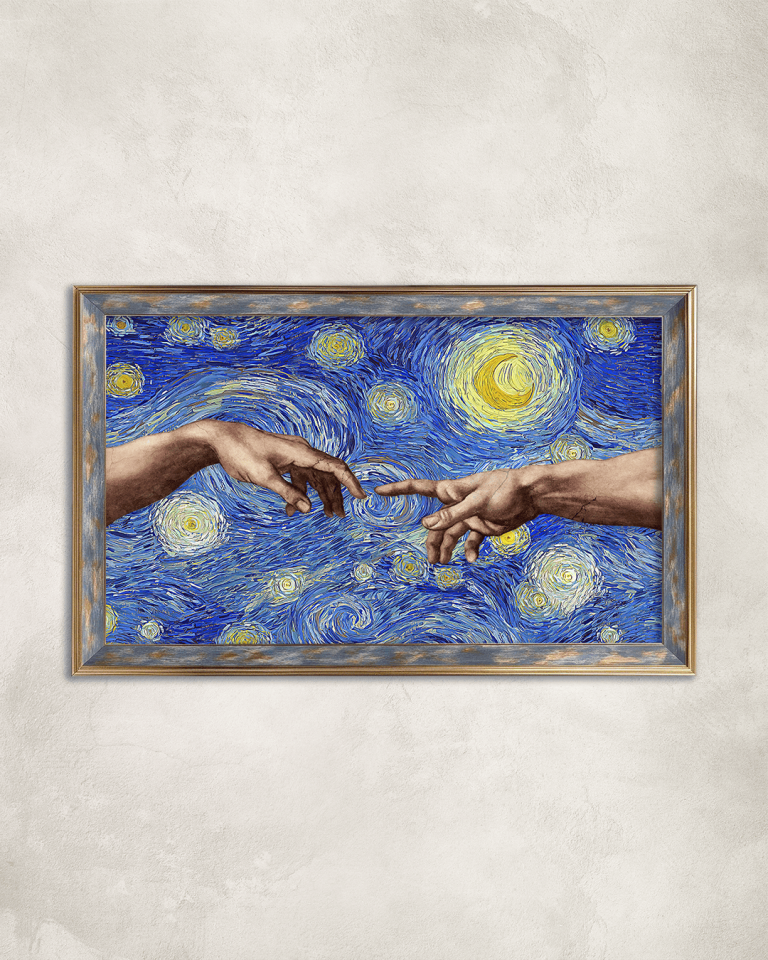 Van Gogh ve Michelangelo Premium Çerçeveli Tek Parça Tablo 65X110 cm PRM