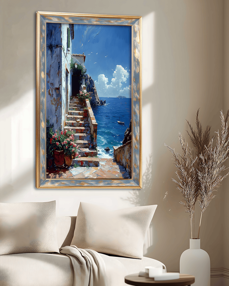 Sahile İnen Merdiven Premium Çerçeveli Tek Parça Tablo 65X110 cm PRM