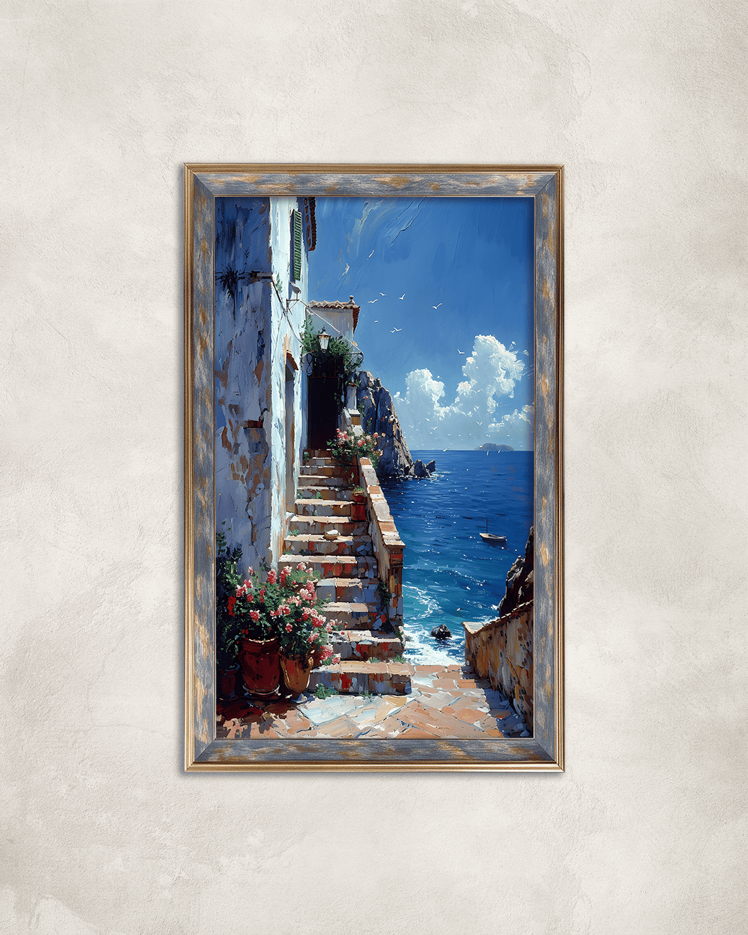 Sahile İnen Merdiven Premium Çerçeveli Tek Parça Tablo 65X110 cm PRM