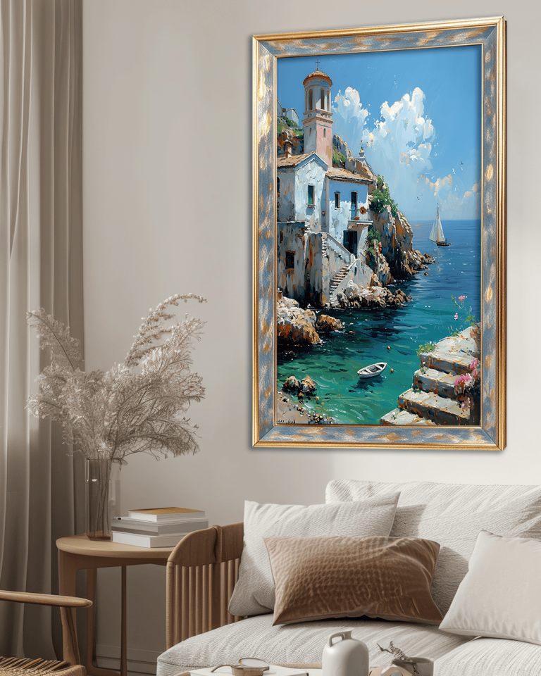 Deniz Kıyısındaki Kule Premium Çerçeveli Tek Parça Tablo 65X110 cm PRM