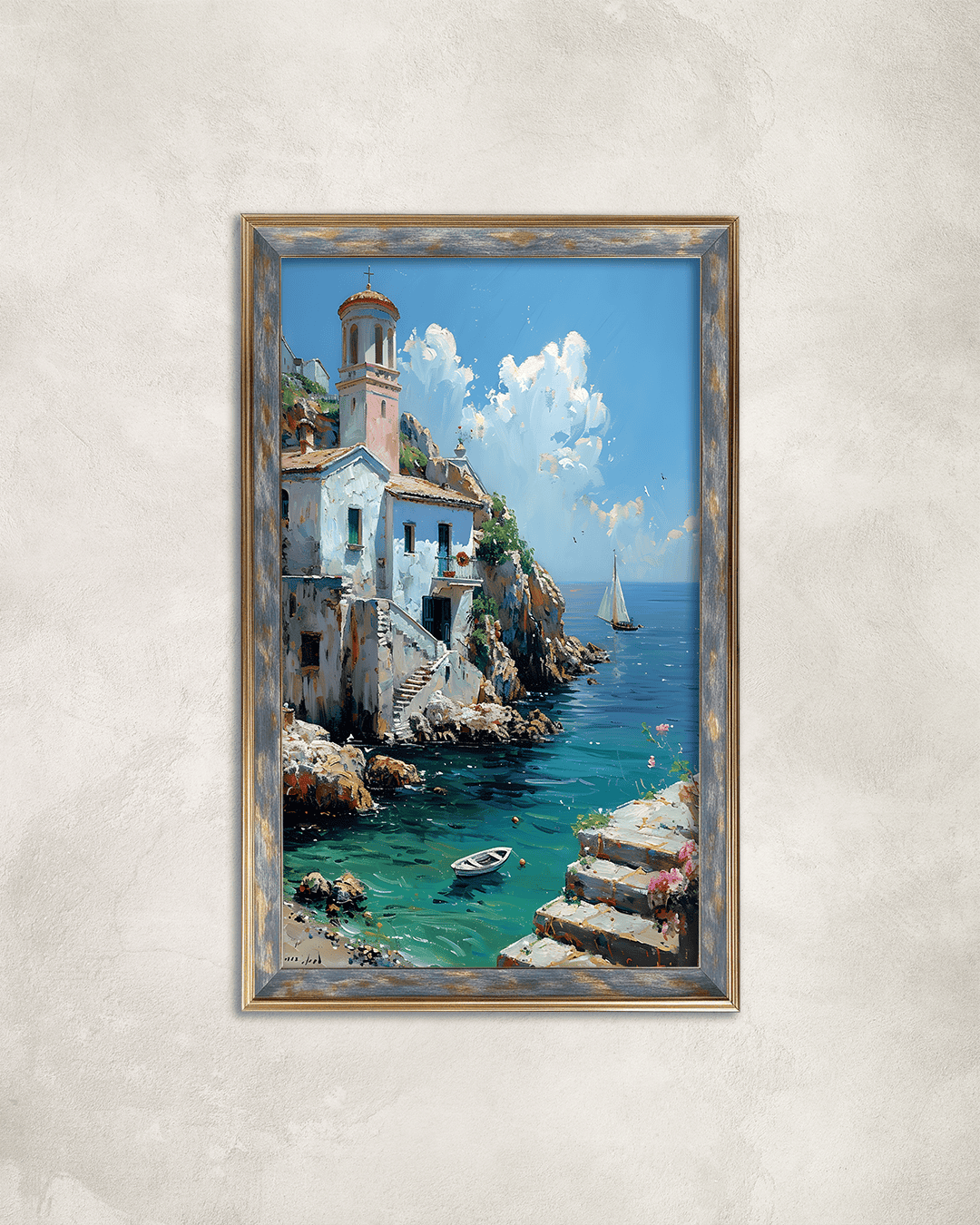 Deniz Kıyısındaki Kule Premium Çerçeveli Tek Parça Tablo 65X110 cm PRM