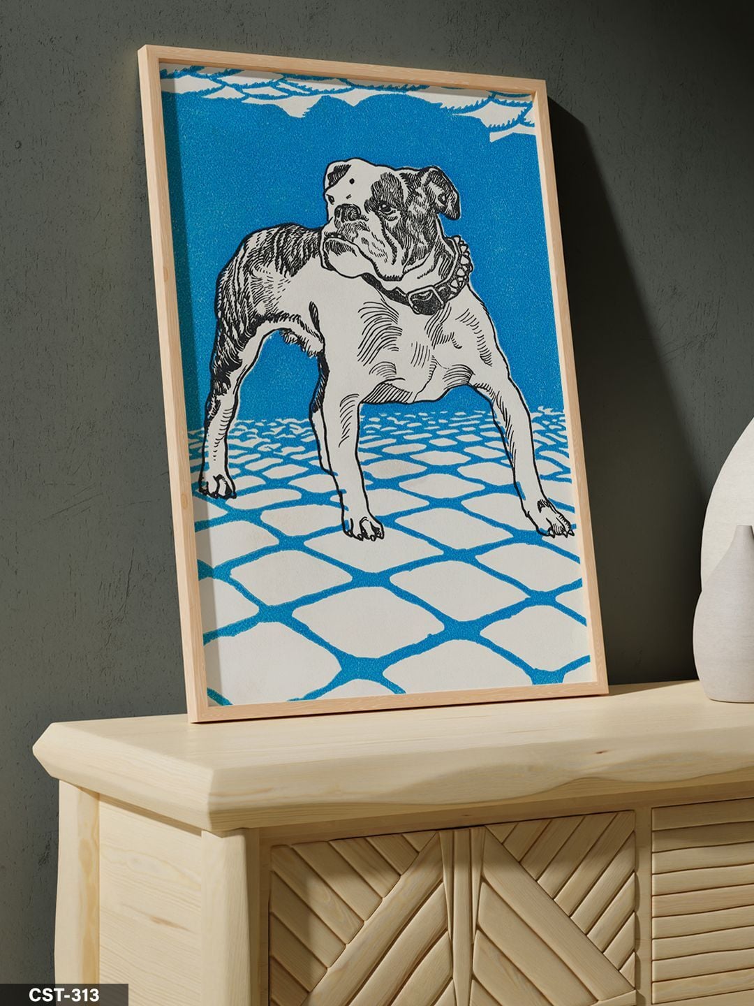 Bulldog Tek Parça Ahşap Çerçeveli Tablo Naturel - 40 x 60 CM