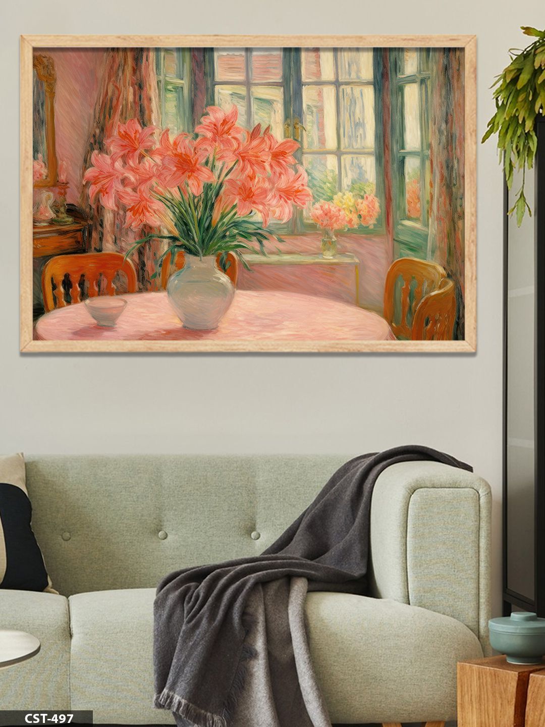 Yağlı Boya Pembe Çiçekler Tek Parça Ahşap Çerçeveli Tablo Naturel - 20 x 30 CM