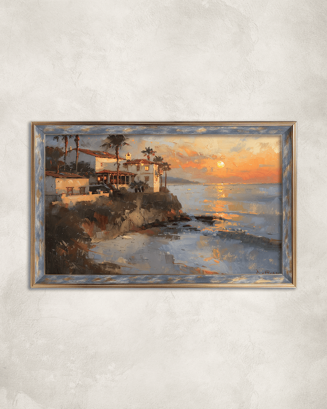 Sahilde Gün Batımı Premium Çerçeveli Tek Parça Tablo 65X110 cm PRM