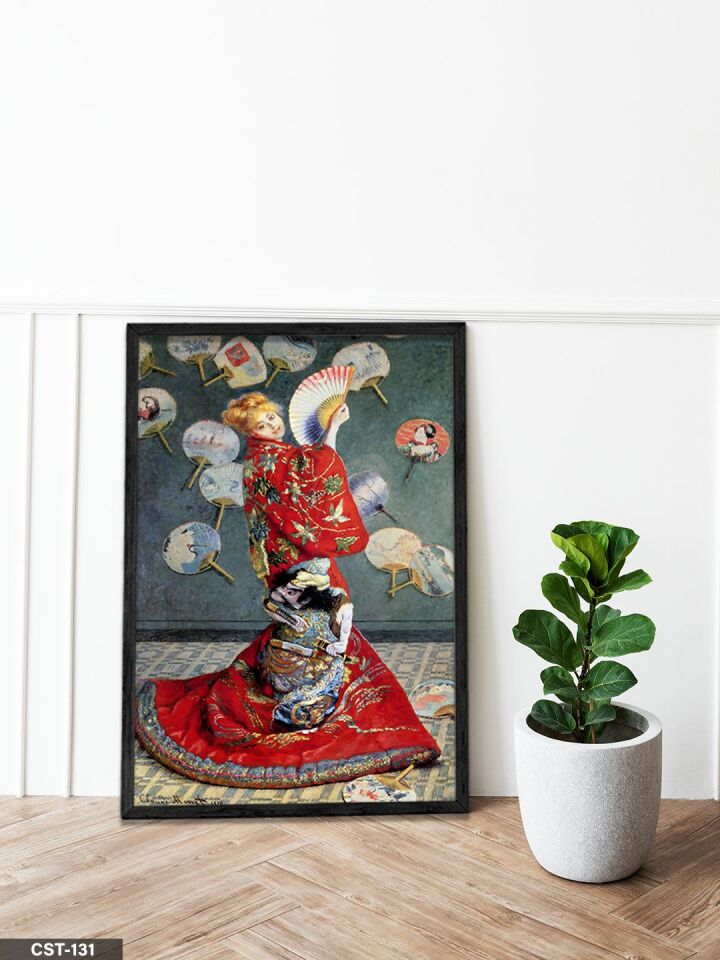 Geleneksel Kostümlü Figür illüstrasyon Tek Parça Ahşap Çerçeveli Tablo Siyah - 20 x 30 CM