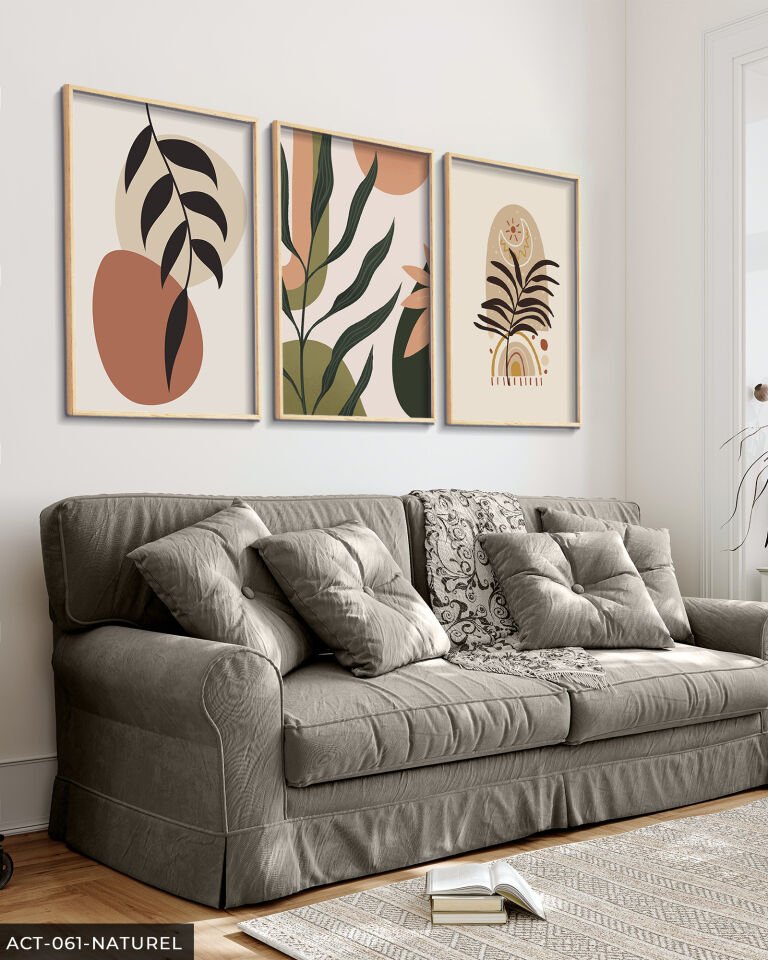 Çiçekler 3 Parça Ahşap Çerçeveli Tablo Naturel - 30 x 40 CM