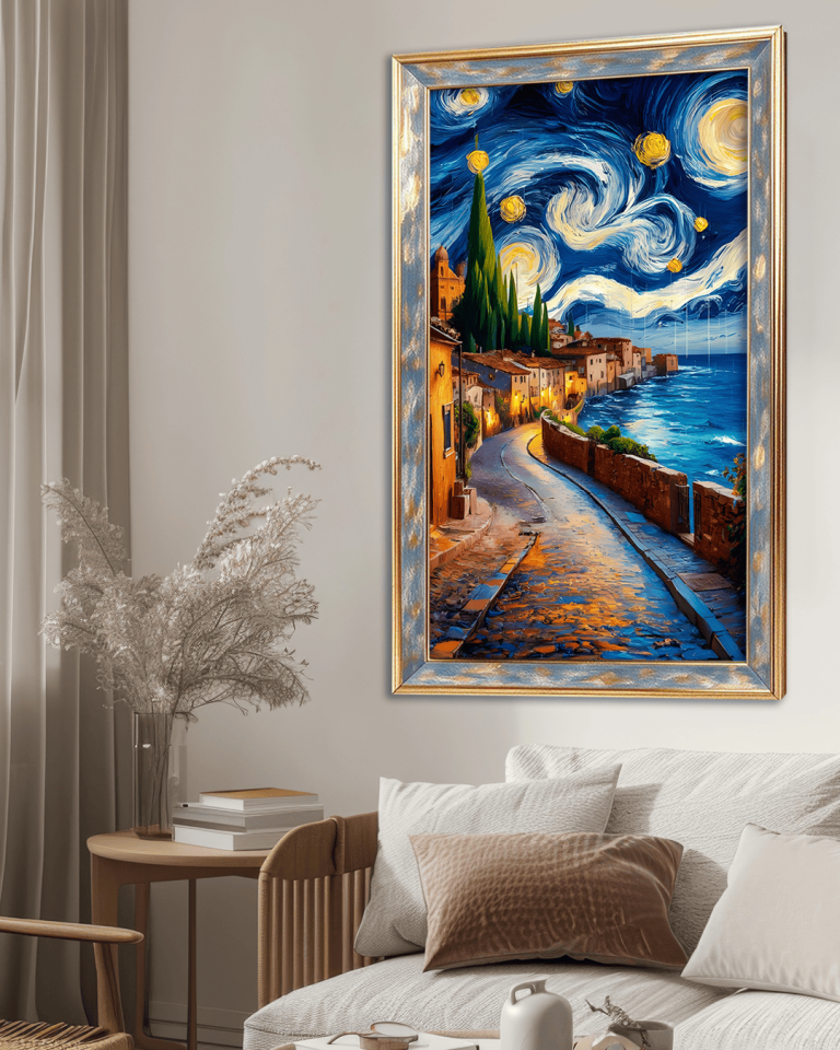 Yıldızlı Gece Premium Çerçeveli Tek Parça Tablo 65X110 cm PRM