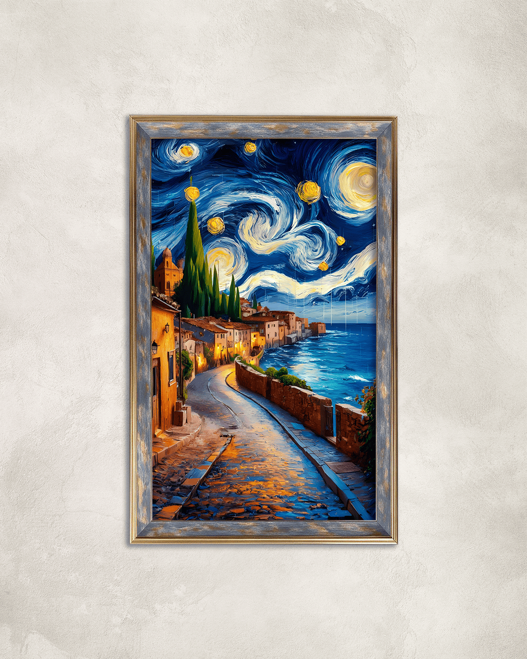 Yıldızlı Gece Premium Çerçeveli Tek Parça Tablo 65X110 cm PRM