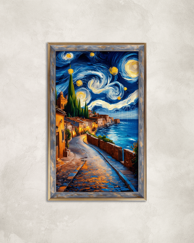 Yıldızlı Gece Premium Çerçeveli Tek Parça Tablo 65X110 cm PRM