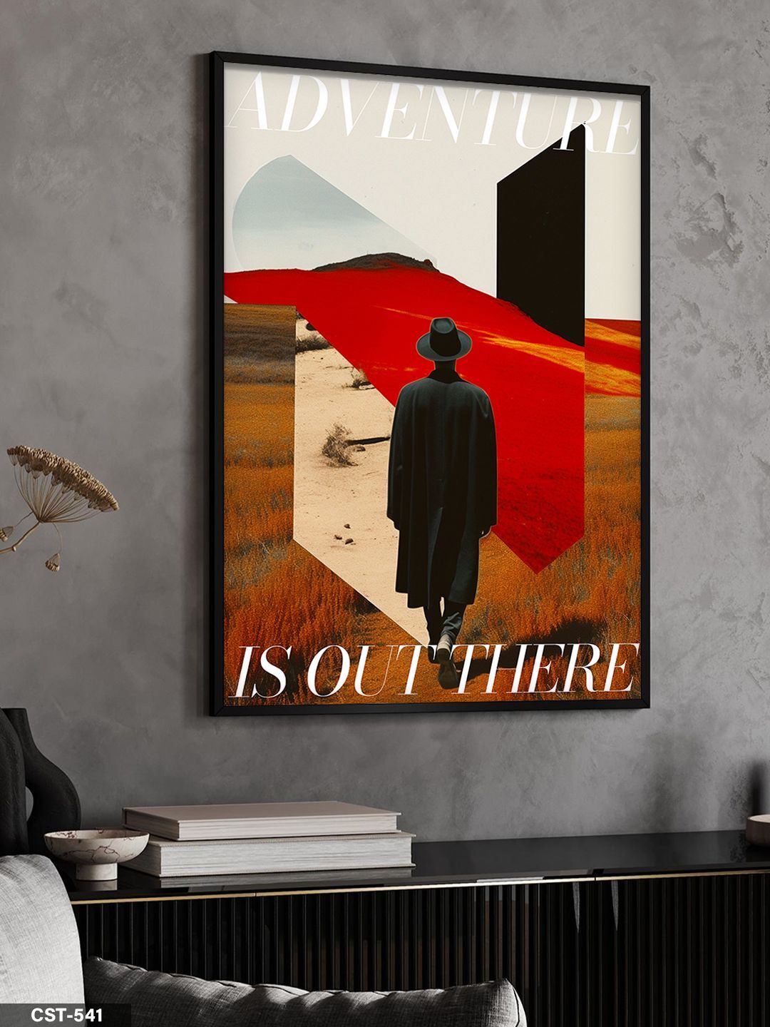 Adventure İs Out There Tek Parça Ahşap Çerçeveli Tablo Siyah - 30 x 40 CM