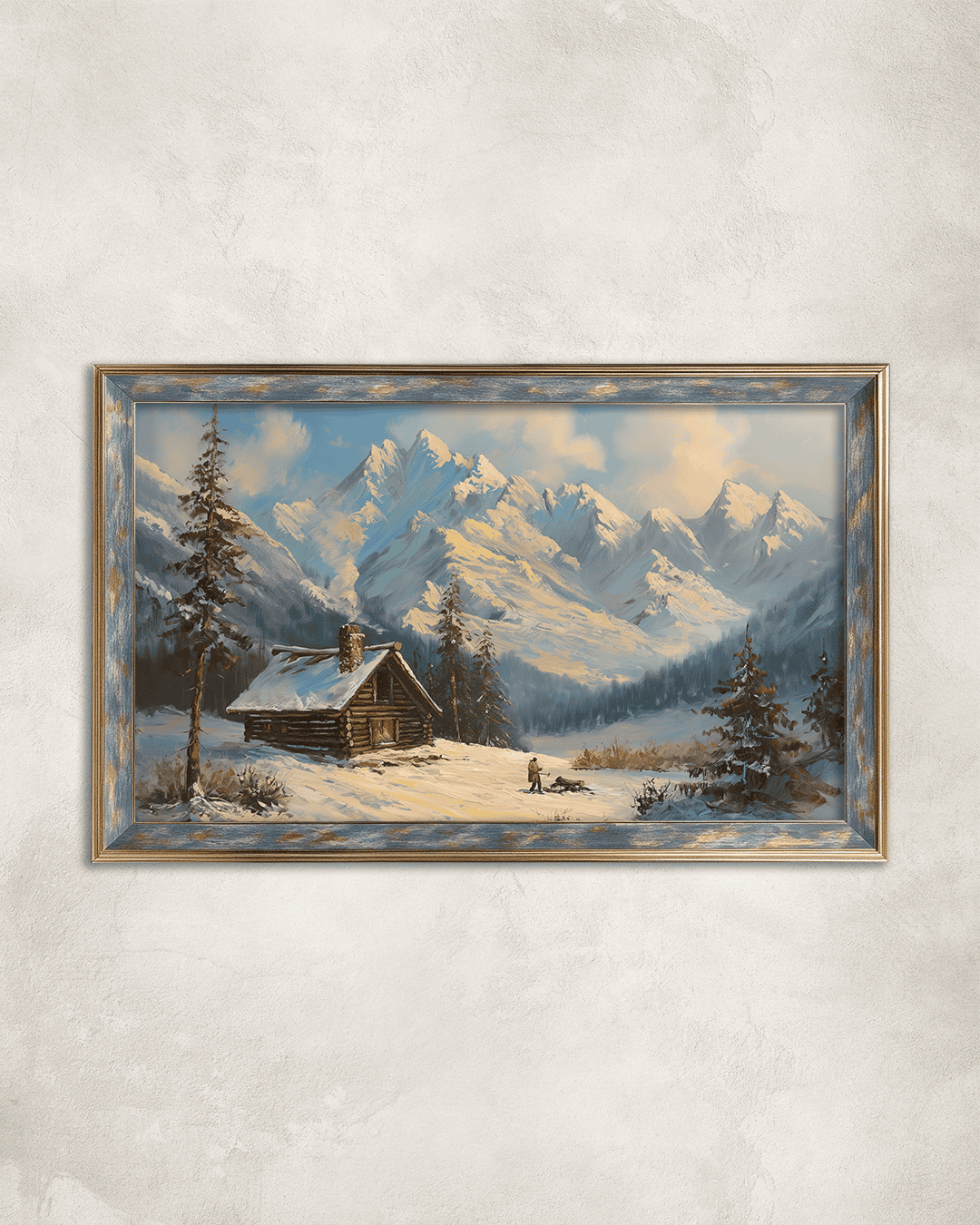 Dağlar İçinde Karlı Ev Premium Çerçeveli Tek Parça Tablo 65X110 cm PRM