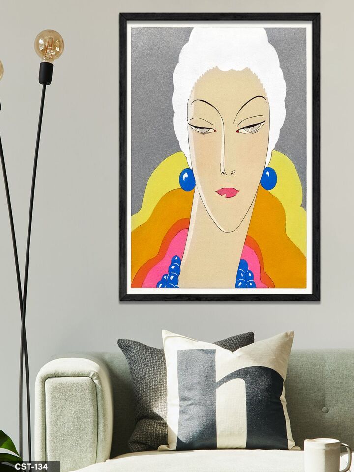 Renkli Yüz Portresi illüstrasyon Tek Parça Ahşap Çerçeveli Tablo Siyah - 20 x 30 CM