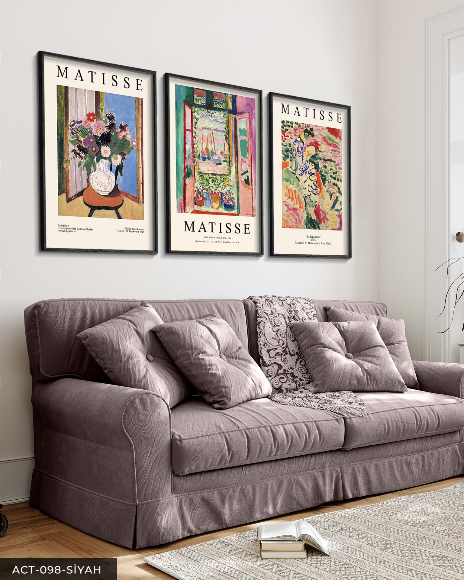 Matisse Art 3 Parça Ahşap Çerçeveli Tablo Siyah - 40 x 60 CM