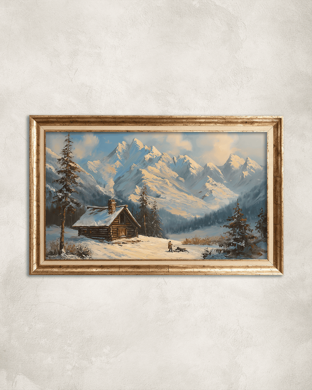 Dağlar İçinde Karlı Ev Premium Çerçeveli Tek Parça Tablo 65X110 cm PRM Gümüş