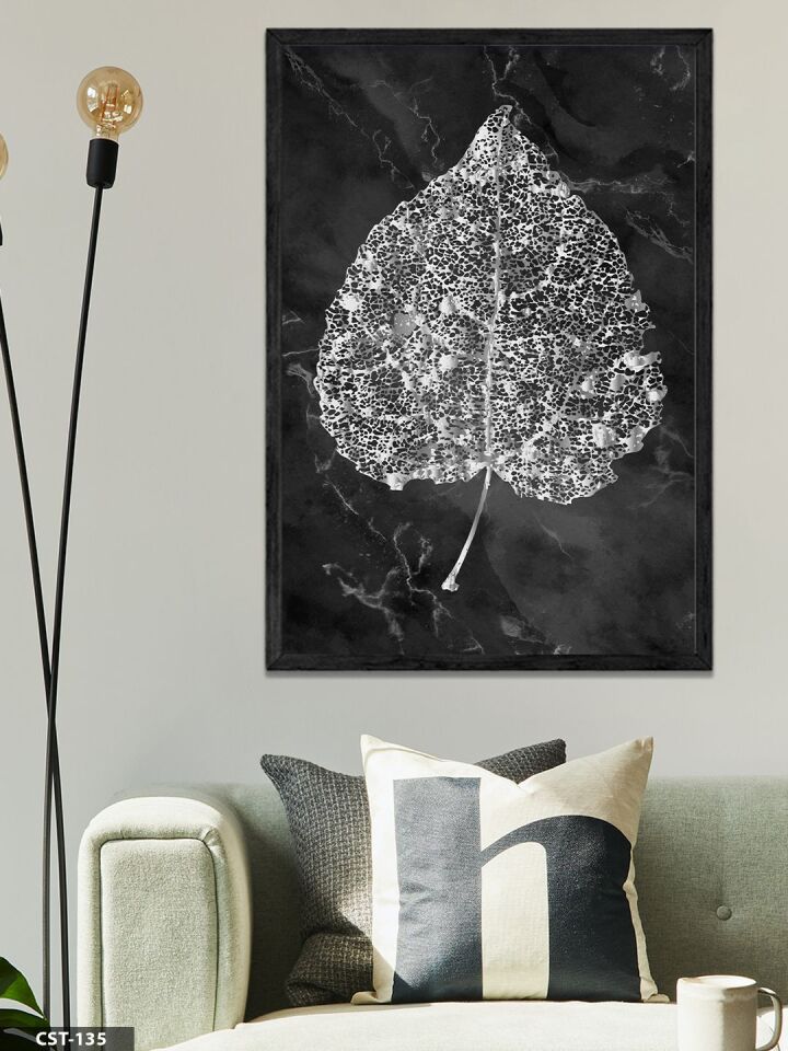 Gümüş Yaprak Tek Parça Ahşap Çerçeveli Tablo Siyah - 20 x 30 CM